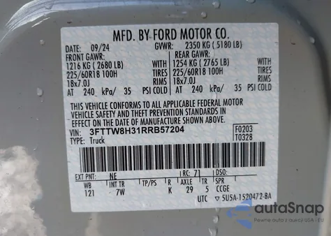 2024 Ford Maverick Xlt z USA, uszkodzony, nr VIN 3FTTW8H31RRB57204